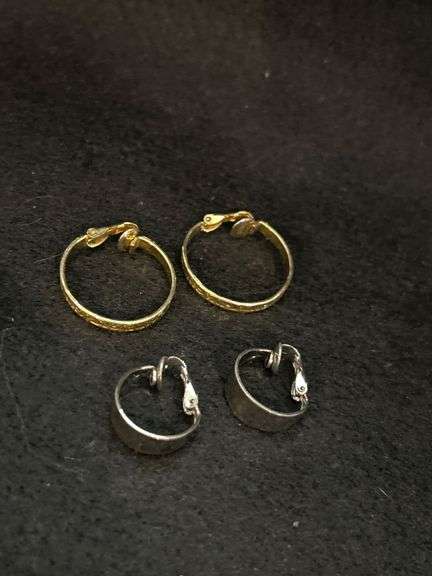 Two Pairs of Clip-On Earrings in Gold-Tone and Silver-Tone Metals