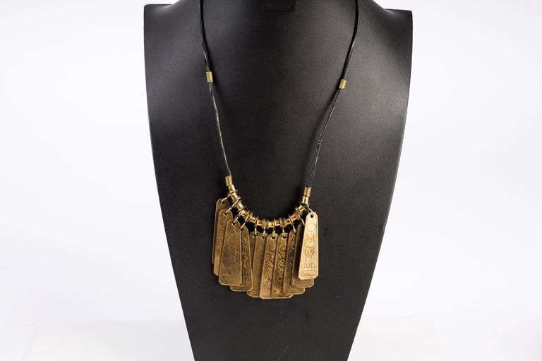 1970's Brass Bib Necklace with Hieroglyphics