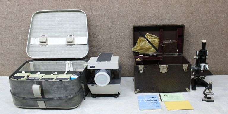 Ernst Leitz Wetzlar Microscope and Rollei Slide Projector with ...