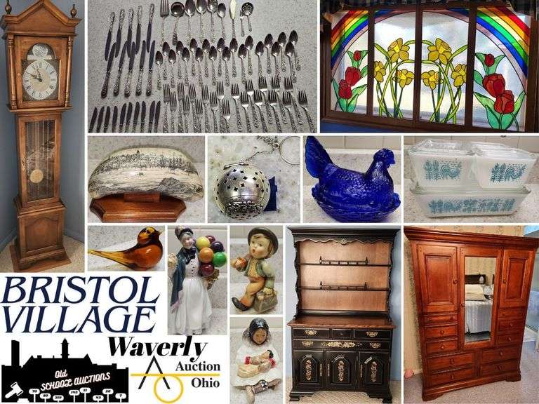WAVERLY-BRISTOL VILLAGE: Sterling, Ethan Allen Furniture, Lenox, Pyrex, Stained Glass Window, Mosser, Fenton, & More