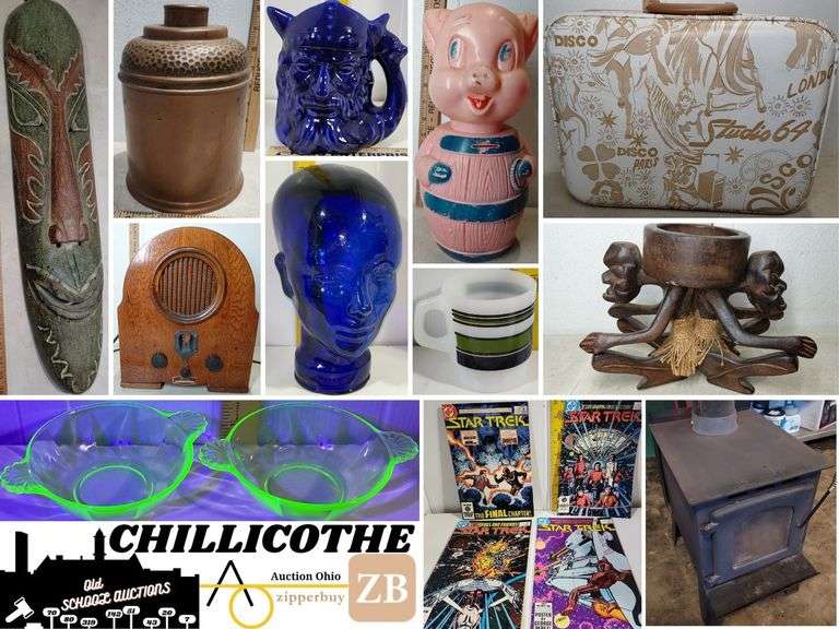CHILLICOTHE: Glass Head, Studio 64 Suitcase, Uranium, Comics, Intertek Wood Stove, Folding Chairs, & More