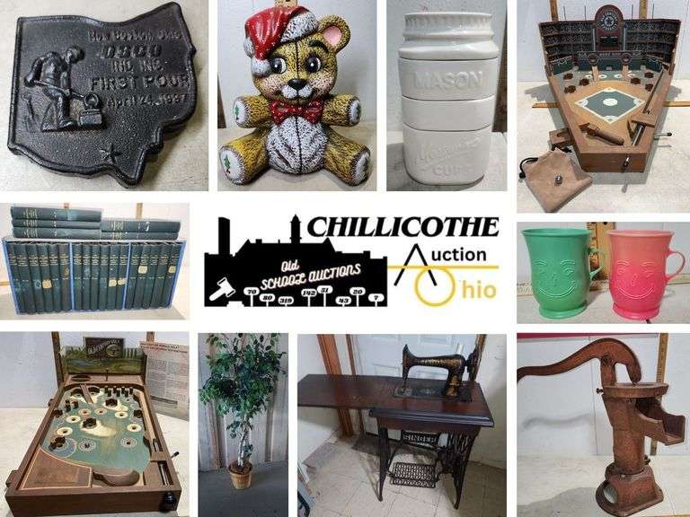 CHILLICOTHE: Singer Treadle Sewing Machine, Pinball Games, OSCO 1st Pour Cast Iron, & More