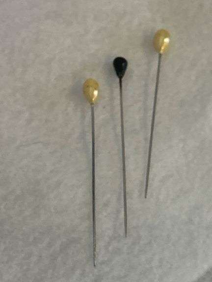Three Vintage Hat Pins With Yellow And Black Decorative Heads