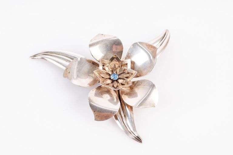 Vintage Sterling Silver Flower Brooch