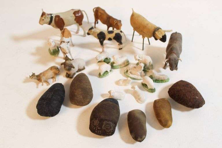 COMPOSITION AND CHALK WARE ANIMAL MINIATURES WITH FABRIC FORMS ...