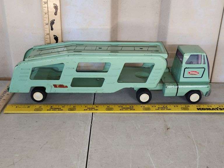 Vintage 1960s Tonka Mint Green Steel Car Carrier No.96 18.5"X4"X5"