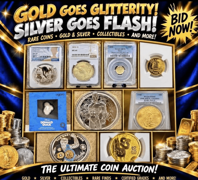  THE GOLD SNAKE SLITHERED! THE SILVER DUCK QUACKED! AQUAMAN SPLASHED IN—AND THE BIDS ATTACKED! A PIRATE! A MORGAN! PEACE DOLLARS THAT FLASH! CLICKITY-CLANKITY—WHO’S MAKING CASH?!