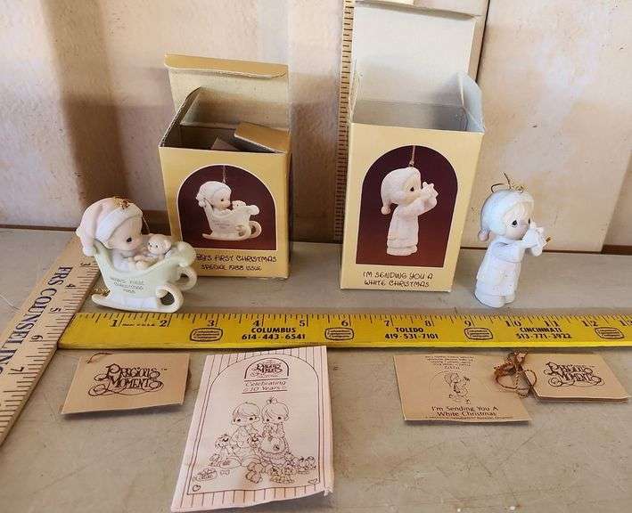 1987/88 Precious Moments "Baby's First Christmas" & "Im Sending You A White Christmas" Figures In Bo