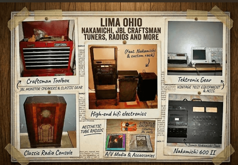 LIMA, OH - THE BIG-MONEY, BIG-NOISE, BIDDER'S DELIGHT! NAKAMICHI! JBL! LET THOSE SPEAKERS ROAR! A CRAFTSMAN MOWER! TOOLS GALORE! TESTERS! TUNERS! RADIOS THAT HUM! CLICKITY-BIDITY—HERE THE BIDDERS COME!