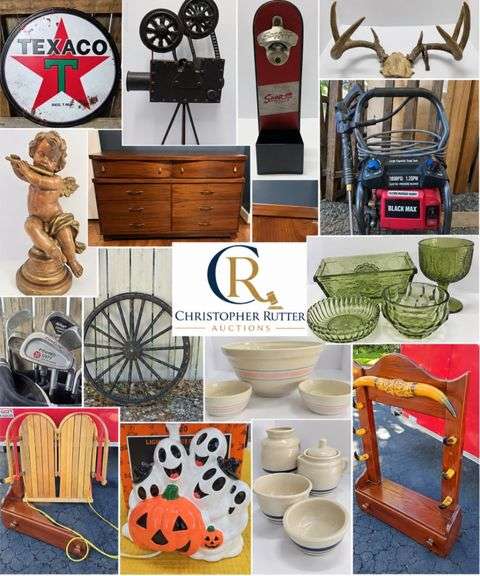 Mid-Century Modern Furniture, Knives, Pottery, Fishing Gear, Tools, Art, Golf Clubs & Collectibles