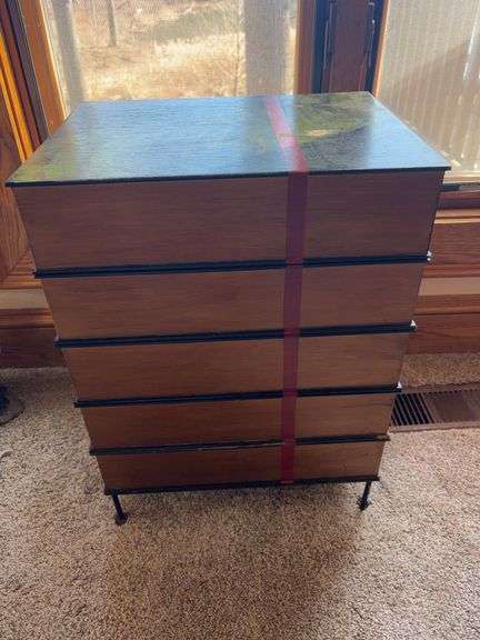 Modern Wood Chest with Painted Lid and Metal Feet