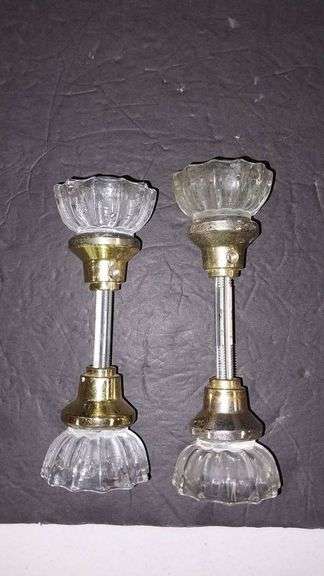 Glass and Brass Doorknobs with Spindle, 5.25 Inches, No Visible Markings