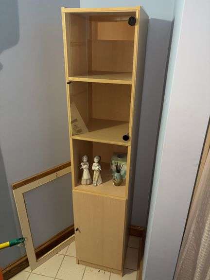 Modern Tall Wood Display Cabinet with Shelves