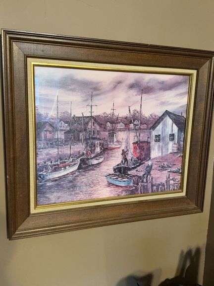 Framed Harbor Scene Artwork by Robert Lebron