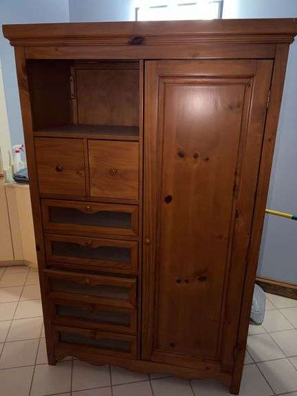 Wooden Armoire Chest With Drawers and Shelves