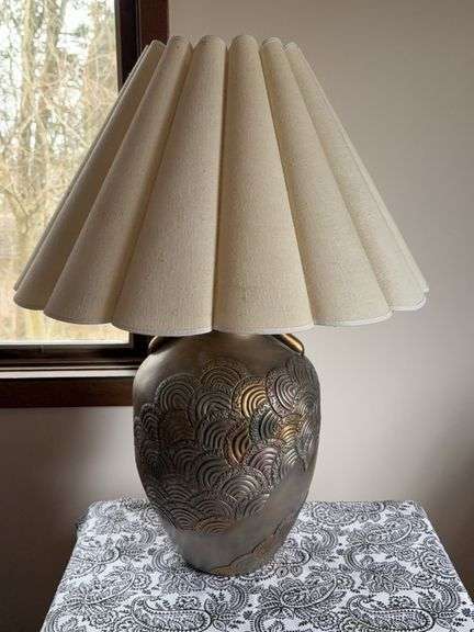 Table Lamp With Ceramic Base and Textured Design, 33″H