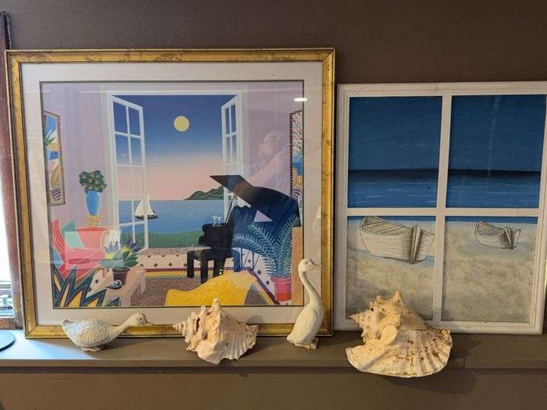Framed Wall Art and Decorative Accents Including Seashells and Duck Figurines