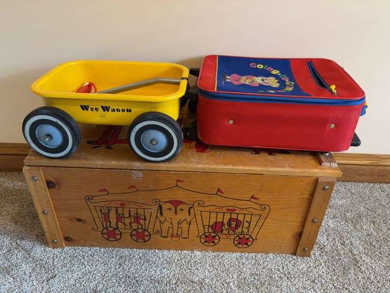 Vintage Toy Chest with Wagon and Bag