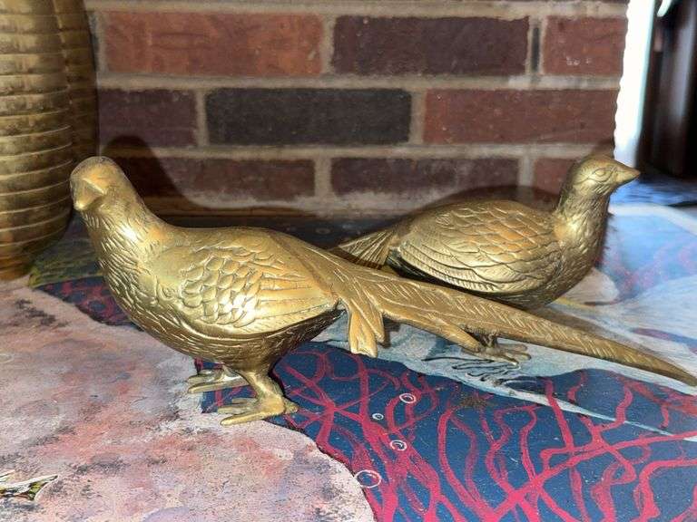 Brass Pheasant Figures, 5″H x 13″W