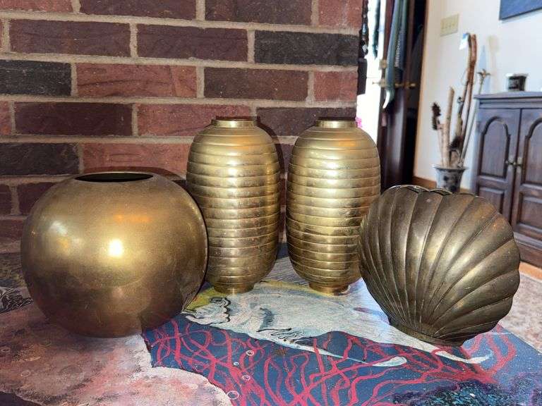 Four Brass Decorative Vases in Assorted Designs