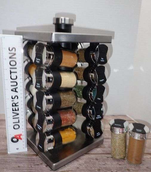 Stainless Steel Rotating Spice Rack with 20 Jars - Auction Ohio