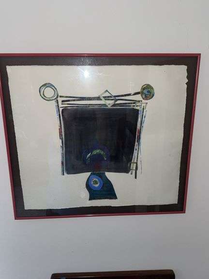 Framed Contemporary Abstract Mixed Media Artwork, 24″H x 27″W