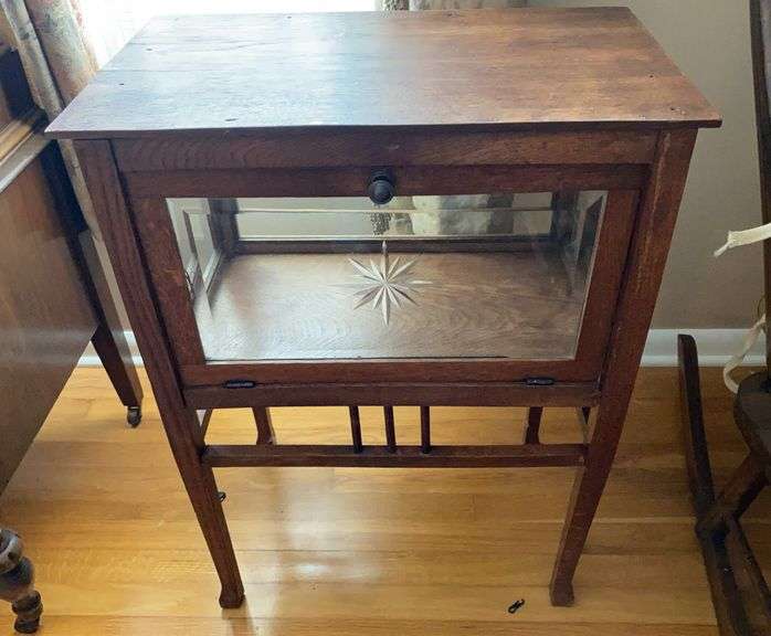 Lovely Antique Wood & Glass Display Case / Side Table
