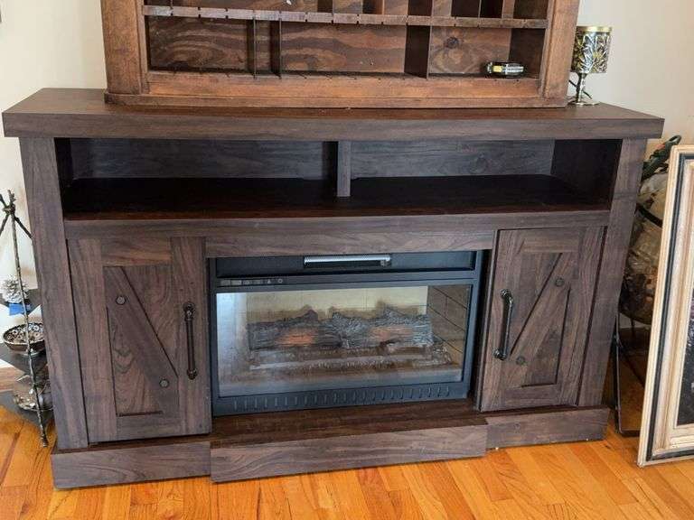 Rustic Wooden Electric Fireplace Entertainment Console