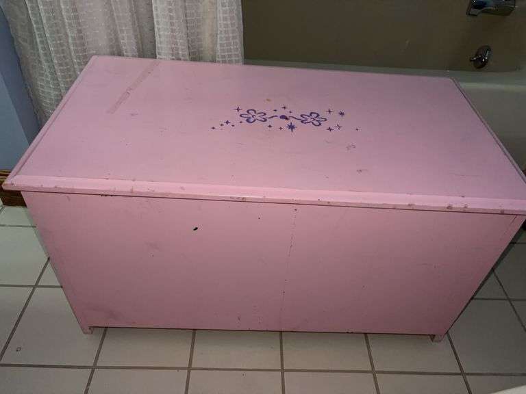 Pink Wooden Toy Chest with Floral Design