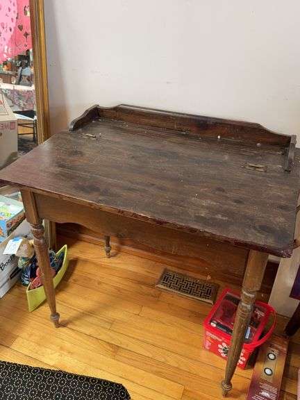 Wooden Lift-Top Desk with Hinged Compartment