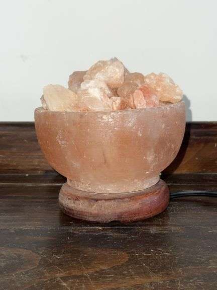 Himalayan Salt Crystal Bowl Lamp with Wooden Base