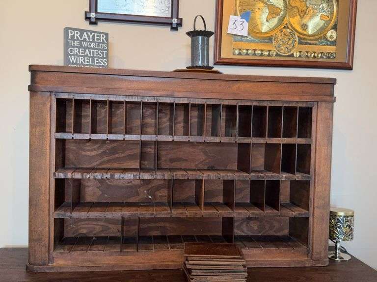 Antique Postal Cabinet With 54 Dividers, 27″H x 42″W x 8″D