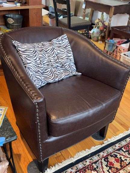 Brown Faux Leather Armchair with Nailhead Trim, 30″H x 29″W x 30″D