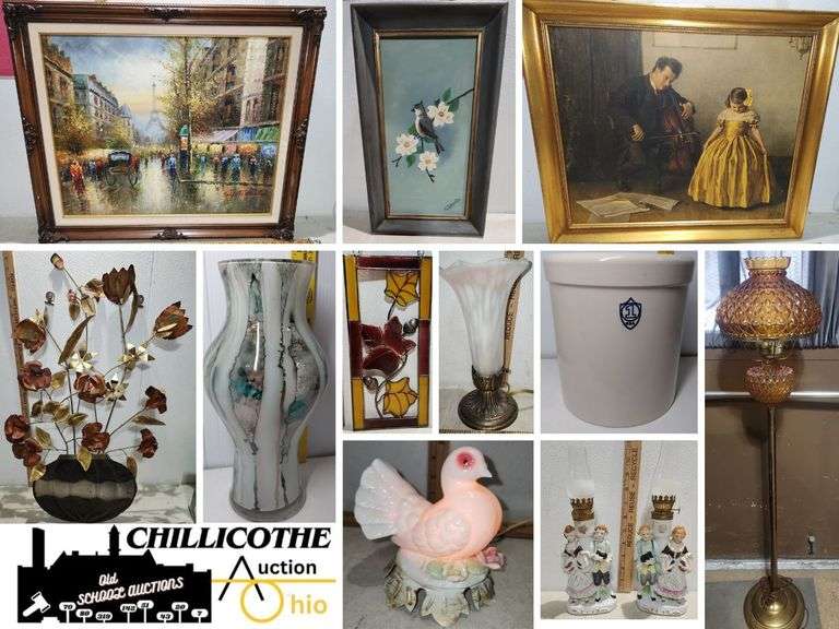 CHILLICOTHE: Art, Handblown Glass, Amber Glass Lamps, Ceramic Tree Base, & More