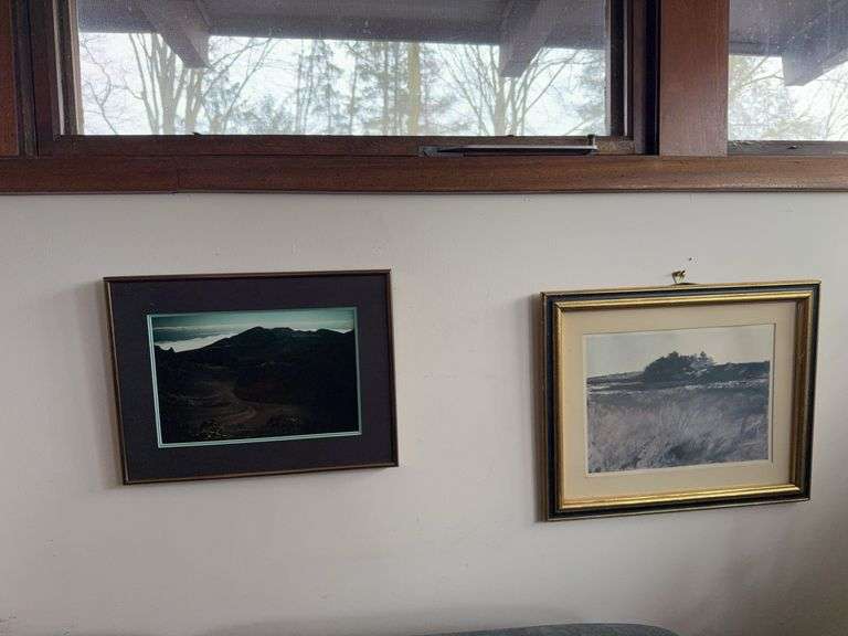 Framed Landscape Photograph and Monochrome Artwork