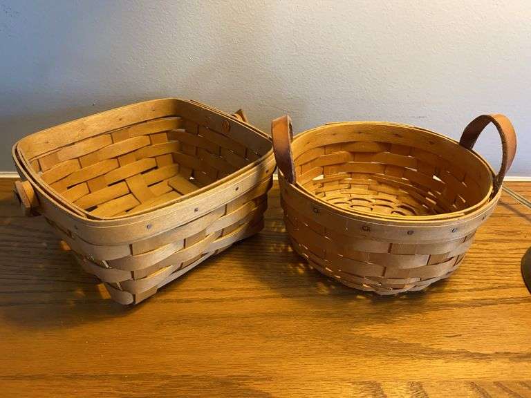 Pair of Small Longaberger Baskets - Signed by Longaberger Family Members
