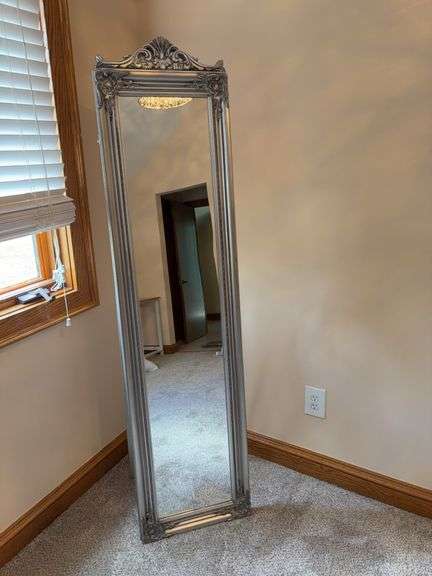 Tall Ornate Silver Floor Mirror