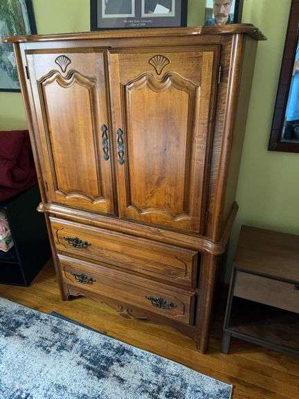 Wooden Armoire with Two Doors and Two Drawers, 58″H x 40″W x 18″D