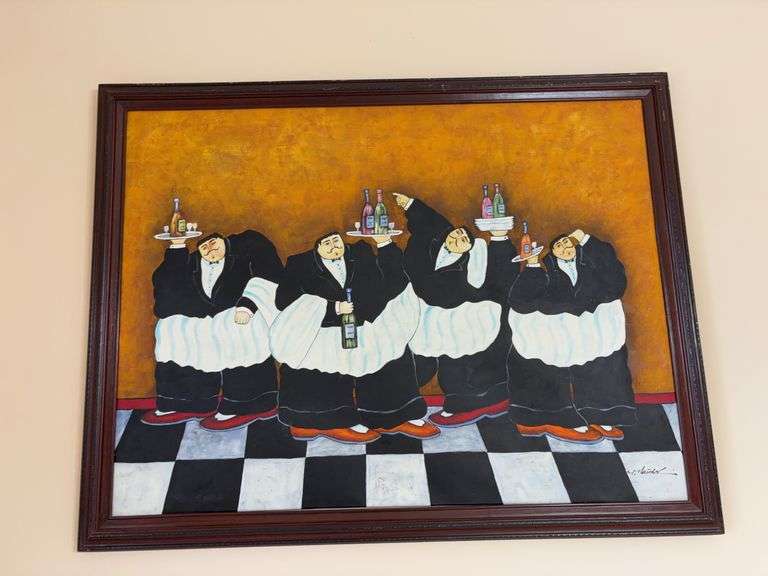 Framed Waiters Painting Signed M. Harold