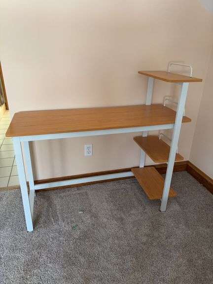 Student Wood and Metal Desk With Shelving