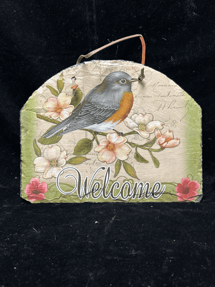 Robin Welcomesign Decorative Slate Welcome Sign With Robin And Floral Design on Slate ...