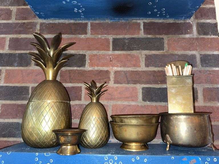 Brass Pineapple Containers and Assorted Decorative Items