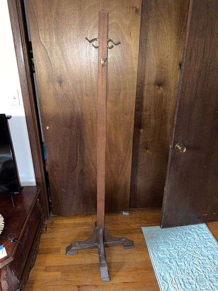Wooden Coat Rack With Brass Hooks, 71″H