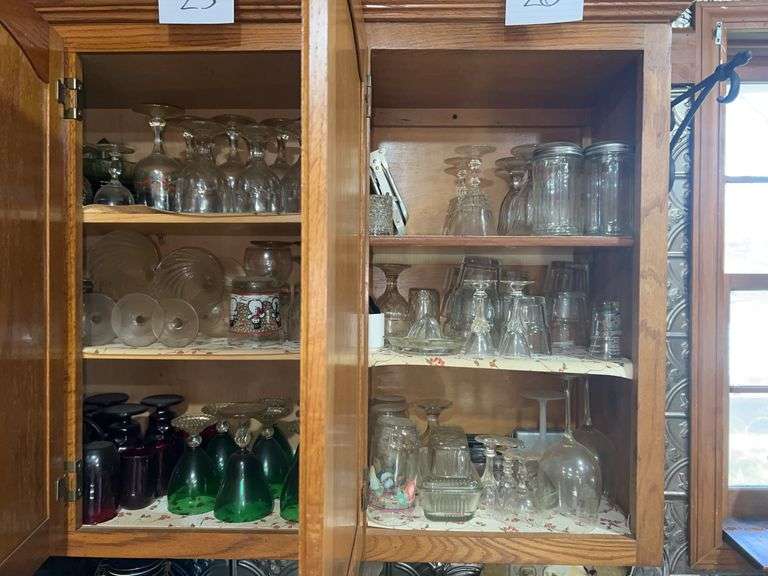 Large Mixed Glassware Lot – Stemware, Colored Glass & Barware