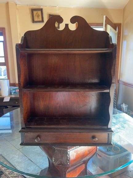 Antique Wood Wall Shelf w/ Drawer