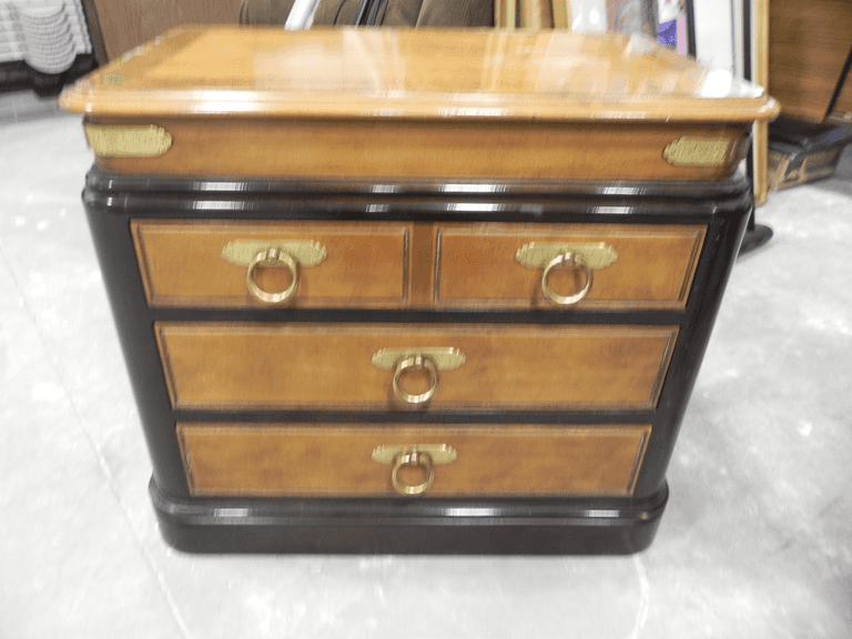 Chinoiserie-style burl wood nightstand