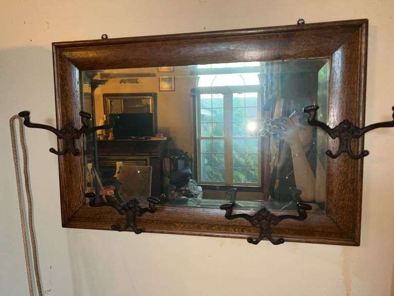 Wall Mirror with Cast Iron Coat Hooks