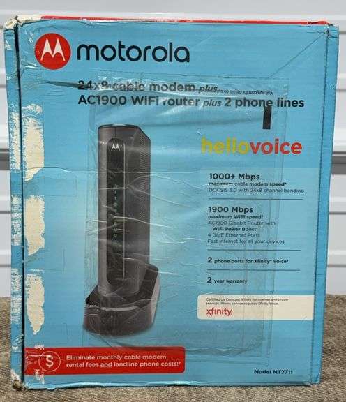 **OPEN BOX/APPEARS NEW** Motorola MT7711 24x8 Cable Modem Plus AC1900 WiFi Router