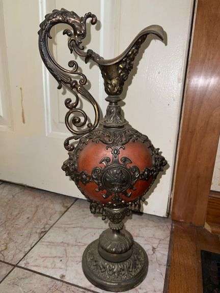 Ornate Victorian Style Metal Ewer with Figural Medallion