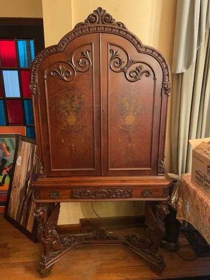 Ornate Carved drop leaf Secretary desk